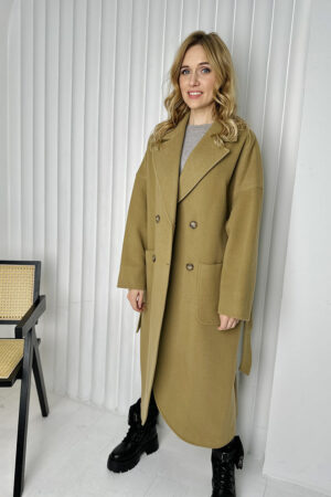 Пальто женское из кашемир песочное, модель 2023