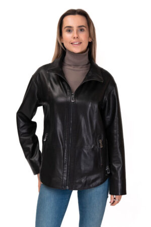 Куртка женская из натуральной кожи черная, модель 150