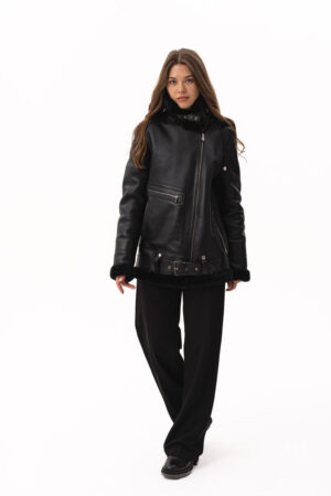 Дублянка жіноча з натуральної овчини чорна, модель D-01/kps Дублянка жіноча з натуральної овчини чорна, модель D-01/kps