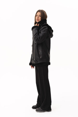 Дублянка жіноча з натуральної овчини чорна, модель D-01/kps