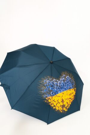 Зонт женский из тканя темно-синий, модель 5370/серце/полуавтомат