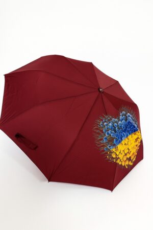Зонт женский из тканя бордо, модель 5370/серце/полуавтомат