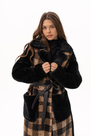 Шуба жіноча з tissavel чорний/біла, модель 25005/kps