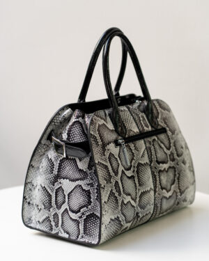Сумка жіноча з кожа/лак/принт/рептилия чорний/біла, модель Y 1999