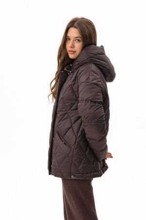 Куртка жіноча з нейлон/экопух шоколад, модель M-171/kps