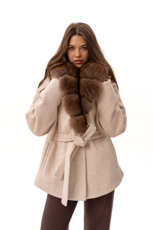 Пальто женское из шерсть бежевое, модель 25006/75