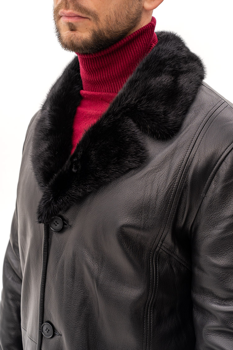 Дубленка мужская из jumbo/мутон/норки черная, модель 82451-1 Дубленка мужская из jumbo/мутон/норки черная, модель 82451-1