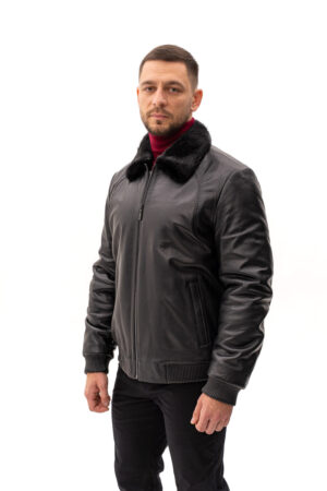 Дубленка мужская из jumbo/мутон/норки черная, модель 2591