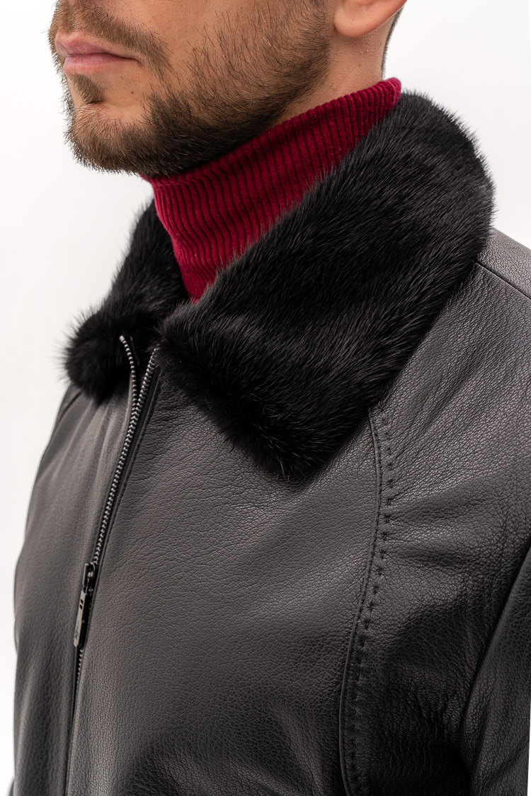 Дубленка мужская из jumbo/мутон/норки черная, модель 2591 Дубленка мужская из jumbo/мутон/норки черная, модель 2591