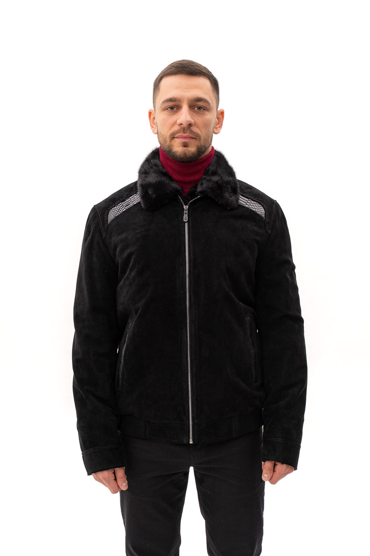 Дублянка чоловіча з замш/тоскана/питон/норки чорна, модель 82436 Дублянка чоловіча з замш/тоскана/питон/норки чорна, модель 82436