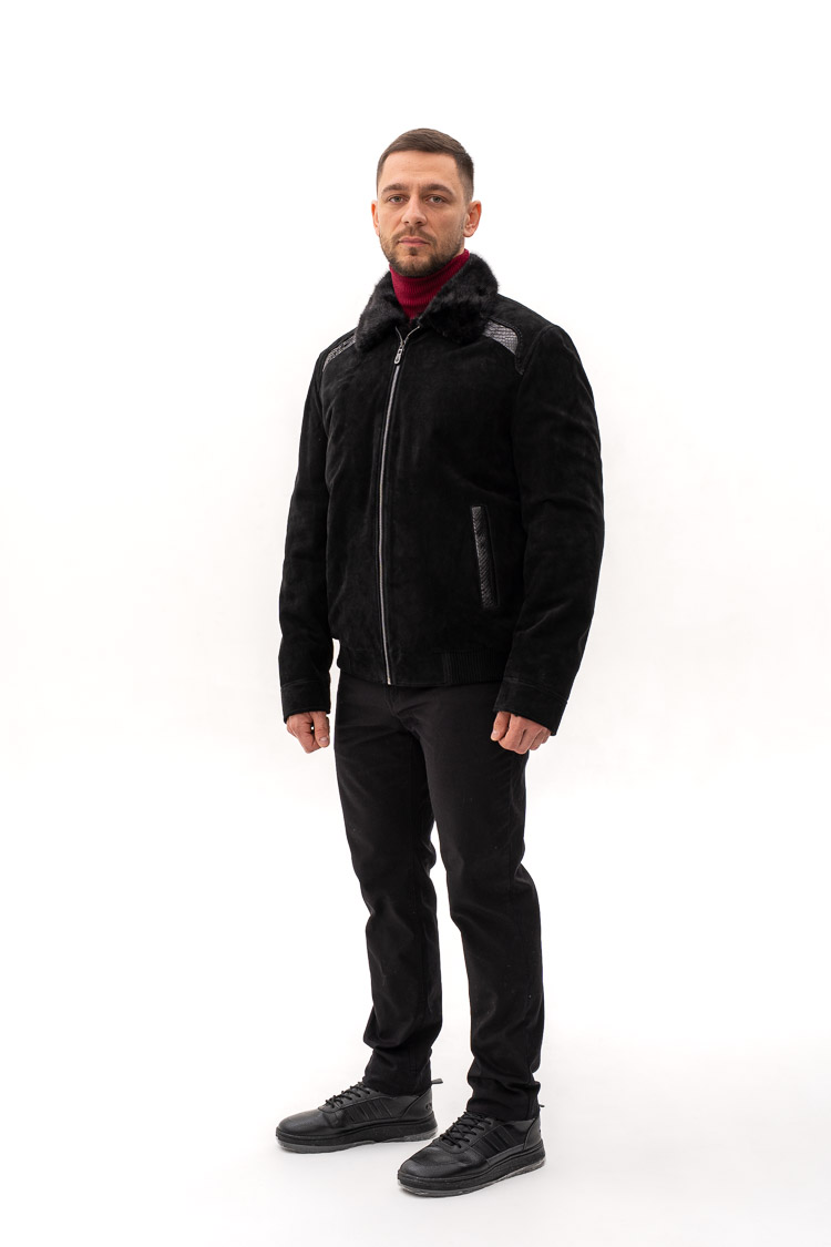Дублянка чоловіча з замш/тоскана/питон/норки чорна, модель 82436 Дублянка чоловіча з замш/тоскана/питон/норки чорна, модель 82436