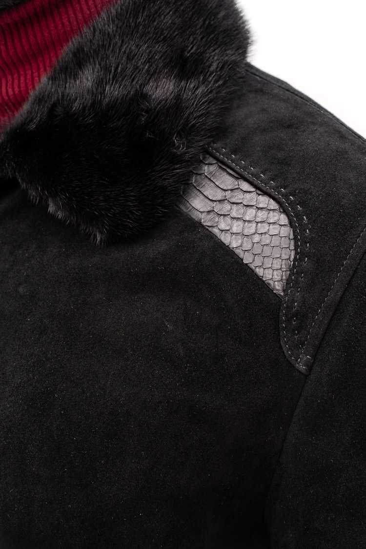 Дублянка чоловіча з замш/тоскана/питон/норки чорна, модель 82436 Дублянка чоловіча з замш/тоскана/питон/норки чорна, модель 82436