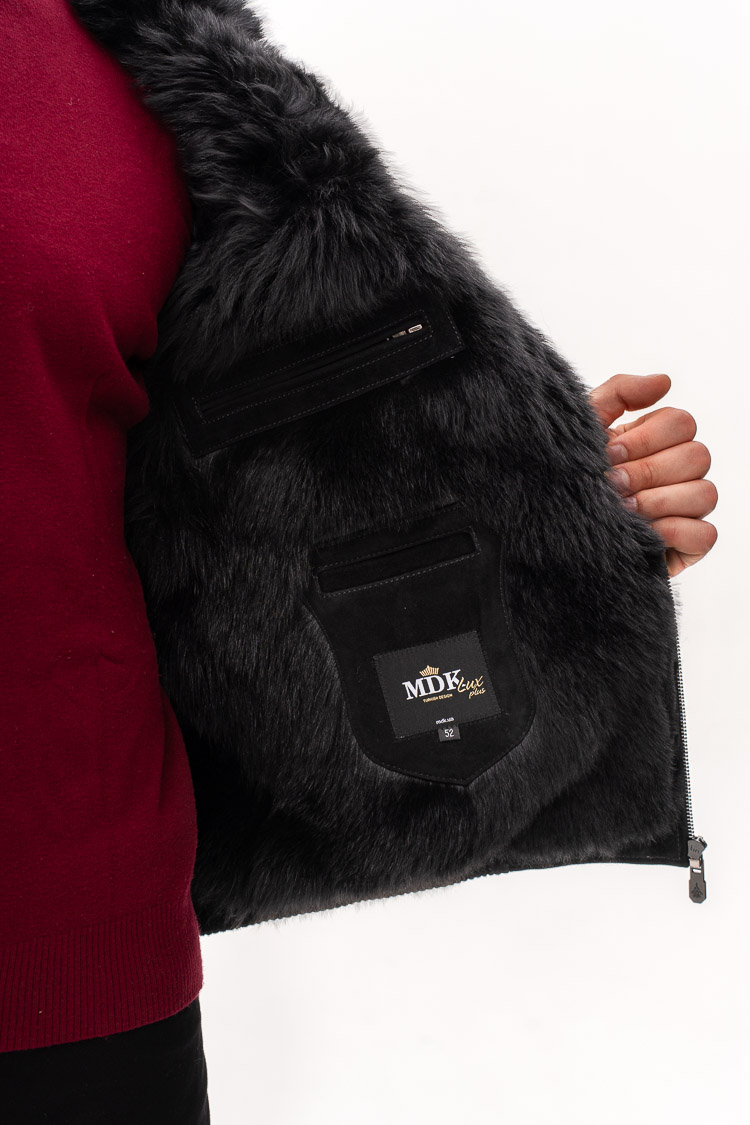 Дублянка чоловіча з замш/тоскана/питон/норки чорна, модель 82436 Дублянка чоловіча з замш/тоскана/питон/норки чорна, модель 82436