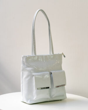 Сумка жіноча з кожа/битый лак бiла, модель C 0929 y/шопер