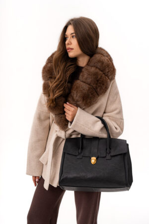 Сумка жіноча з натуральної шкіри чорна, модель Q 6098/портфель