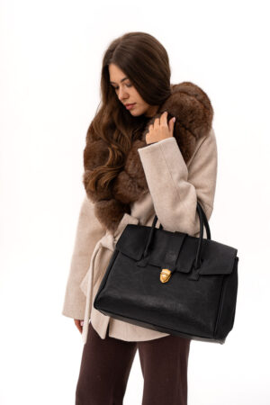 Сумка жіноча з натуральної шкіри чорна, модель Q 6098/портфель