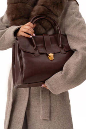 Сумка женская из натуральной кожи шоколад, модель Q 6098/портфель
